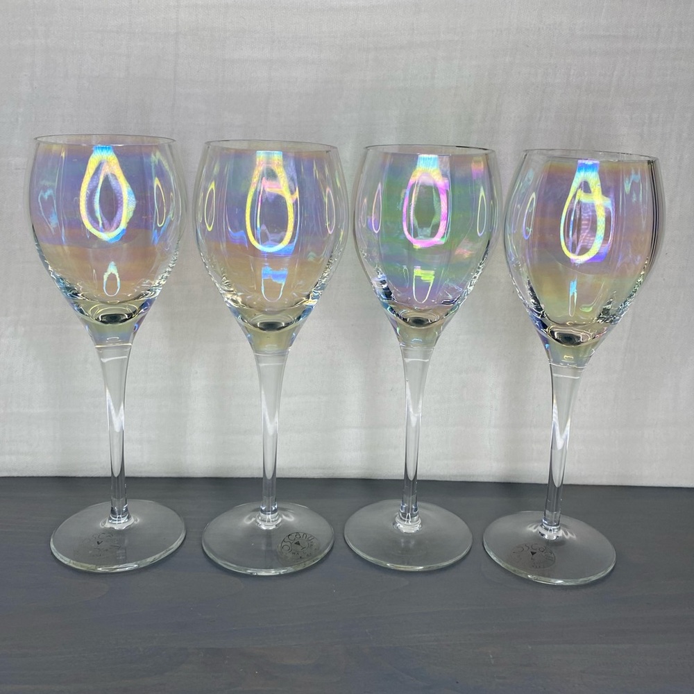 4 Handblown Rainbow iridescent Wine Glasses